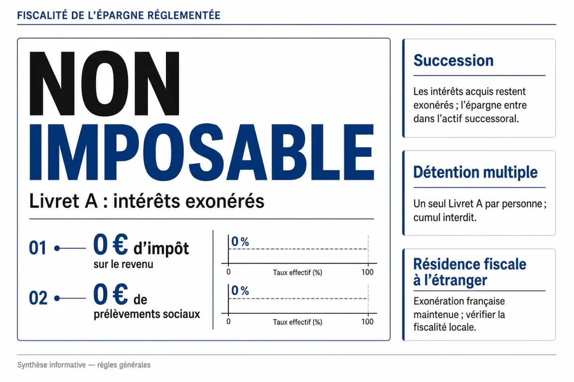 Infographie sur le livret a imposable : exonération, déclaration et cas particuliers