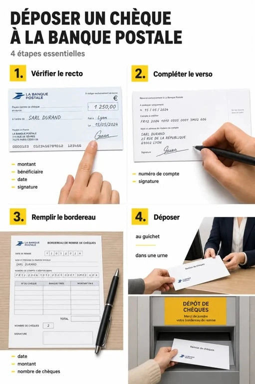 Déposer un chèque à la Banque Postale en ligne : étapes pour préparer le chèque avant le dépôt