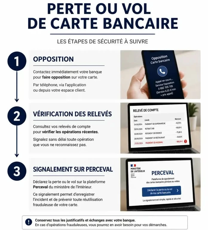 Procédure de sécurité en cas de perte ou vol de carte bancaire