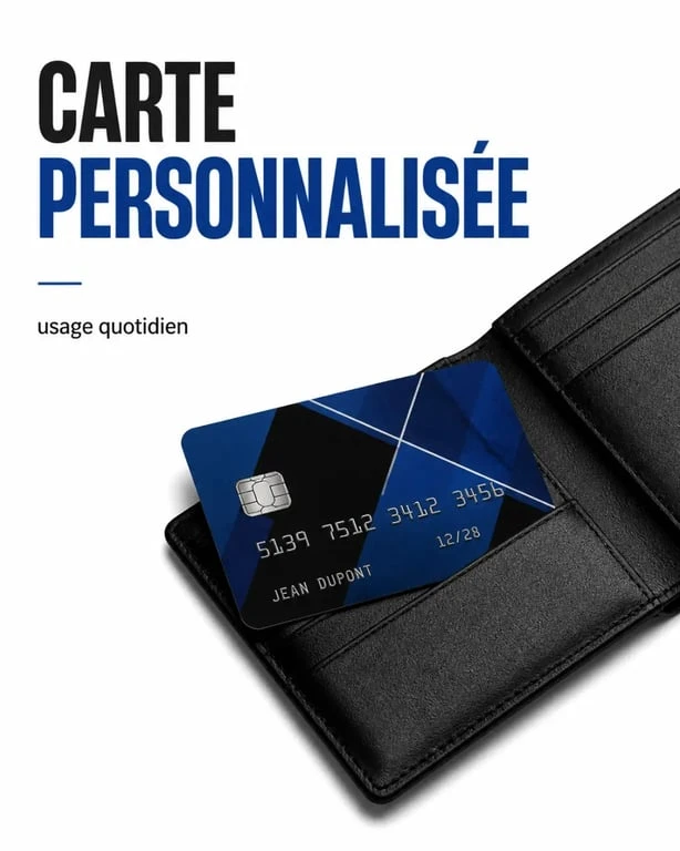 Carte personnalisée avec autocollant carte bancaire dans un portefeuille au quotidien