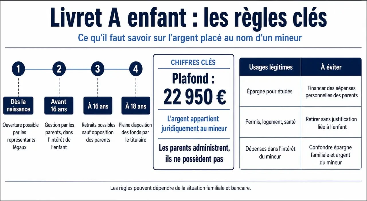 Livret A enfant : règles clés d’ouverture, de retrait et d’usage selon l’âge