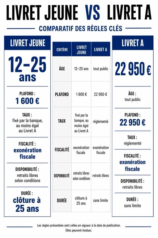 Livret jeune ou livret a : infographie comparative des critères clés