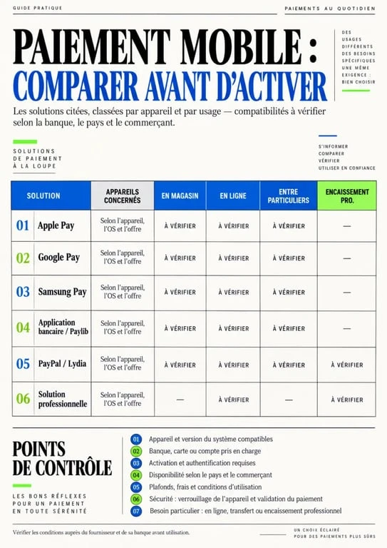 Comparatif des applications de paiement mobile selon l'appareil et l'usage
