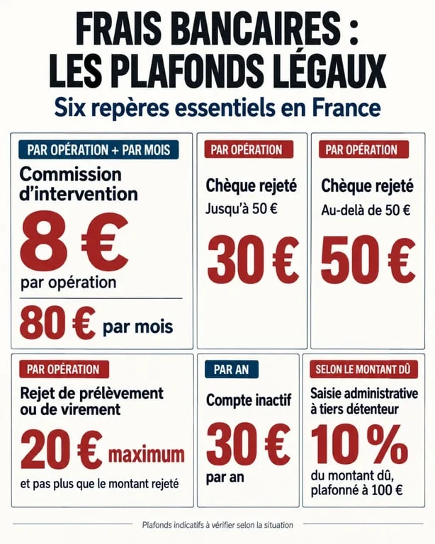Infographie des plafonds légaux des frais bancaires