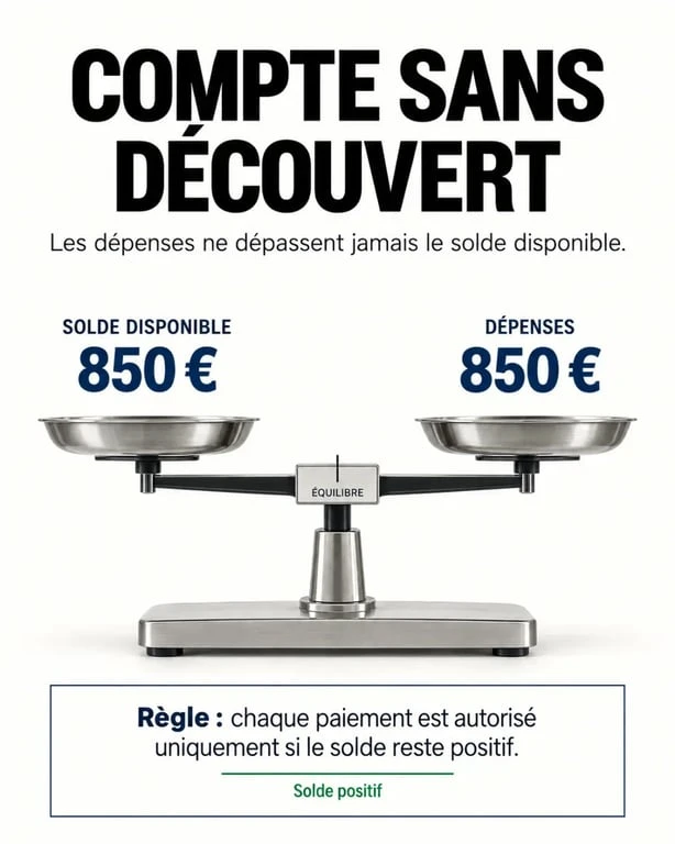 Infographie explicative du fonctionnement sans découvert de la banque en ligne Nickel