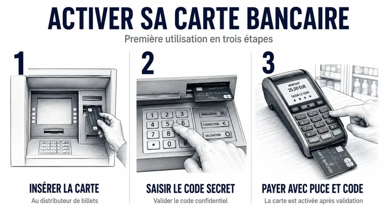 Comment activer une carte bancaire au distributeur ou en magasin
