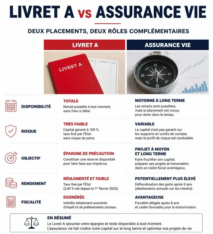 Comparaison entre le Livret A et l'assurance vie pour optimiser son épargne