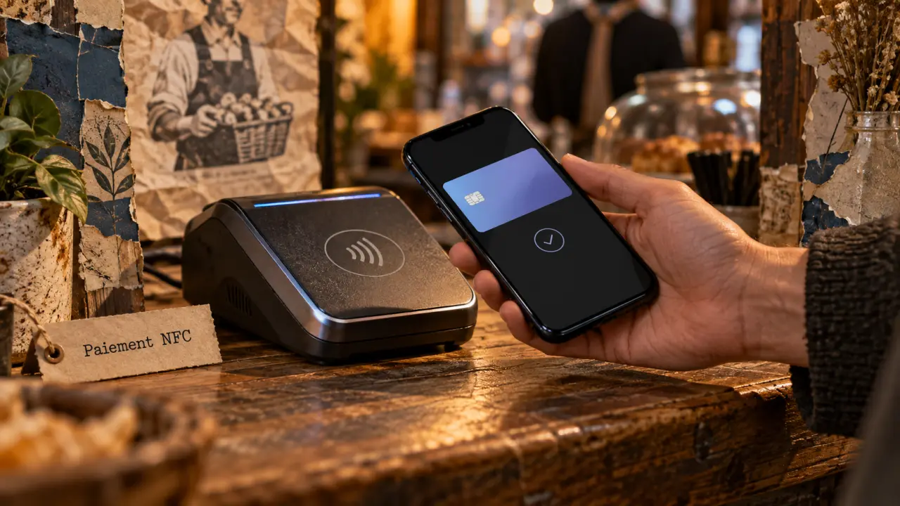 Paiement mobile application NFC : terminal sans contact et smartphone