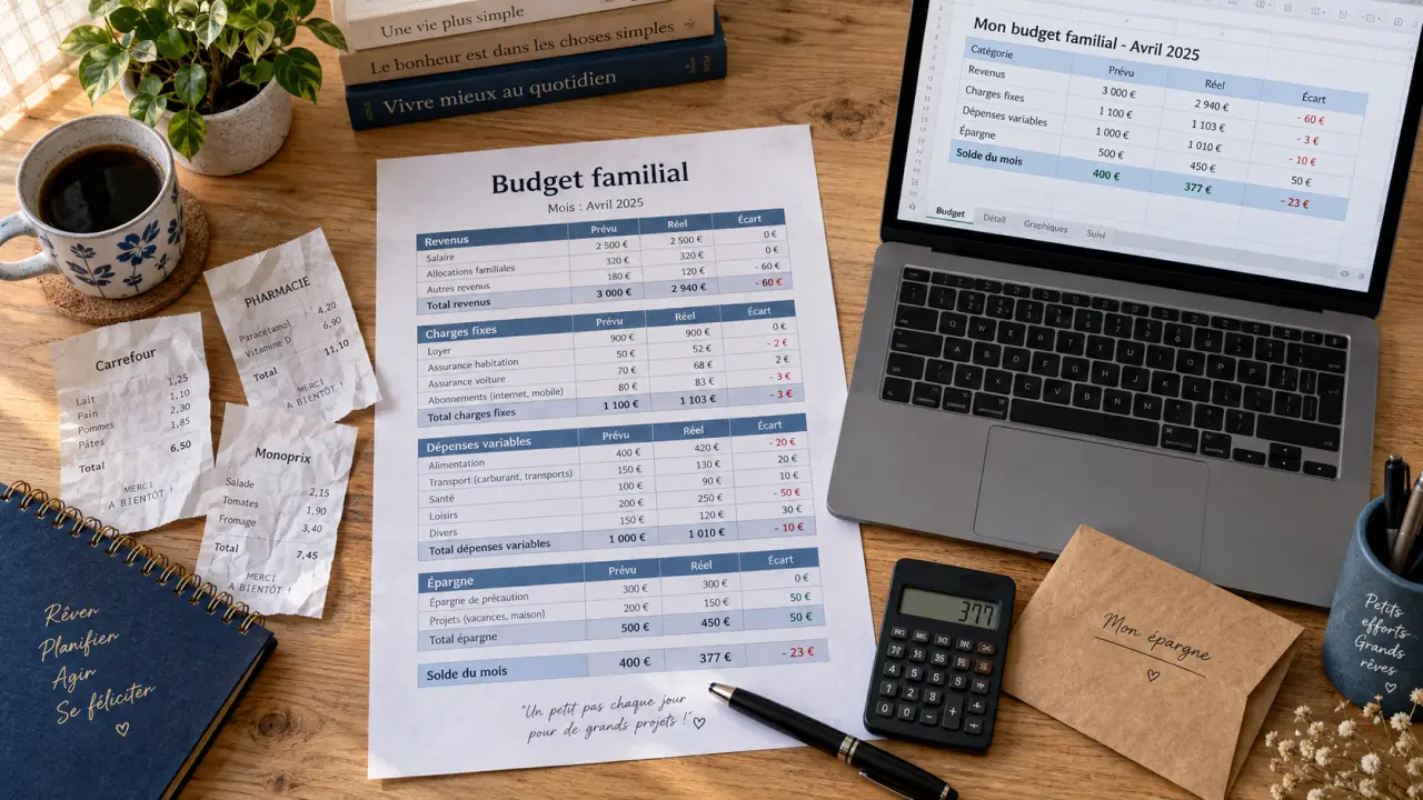 Tableau Excel budget familial gratuit pour visualiser dépenses et épargne mensuelle