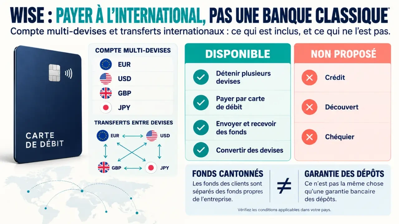 Wise banque en ligne : comparaison entre compte multi-devises, paiements internationaux et services d’une banque classique