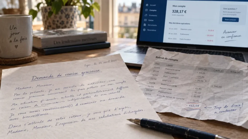 Lettre de demande de remise gracieuse de frais bancaires sur relevé bancaire