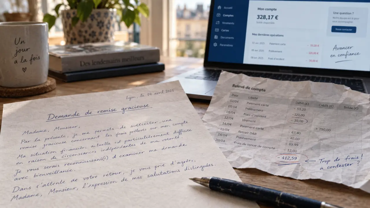 Lettre de demande de remise gracieuse de frais bancaires sur relevé bancaire